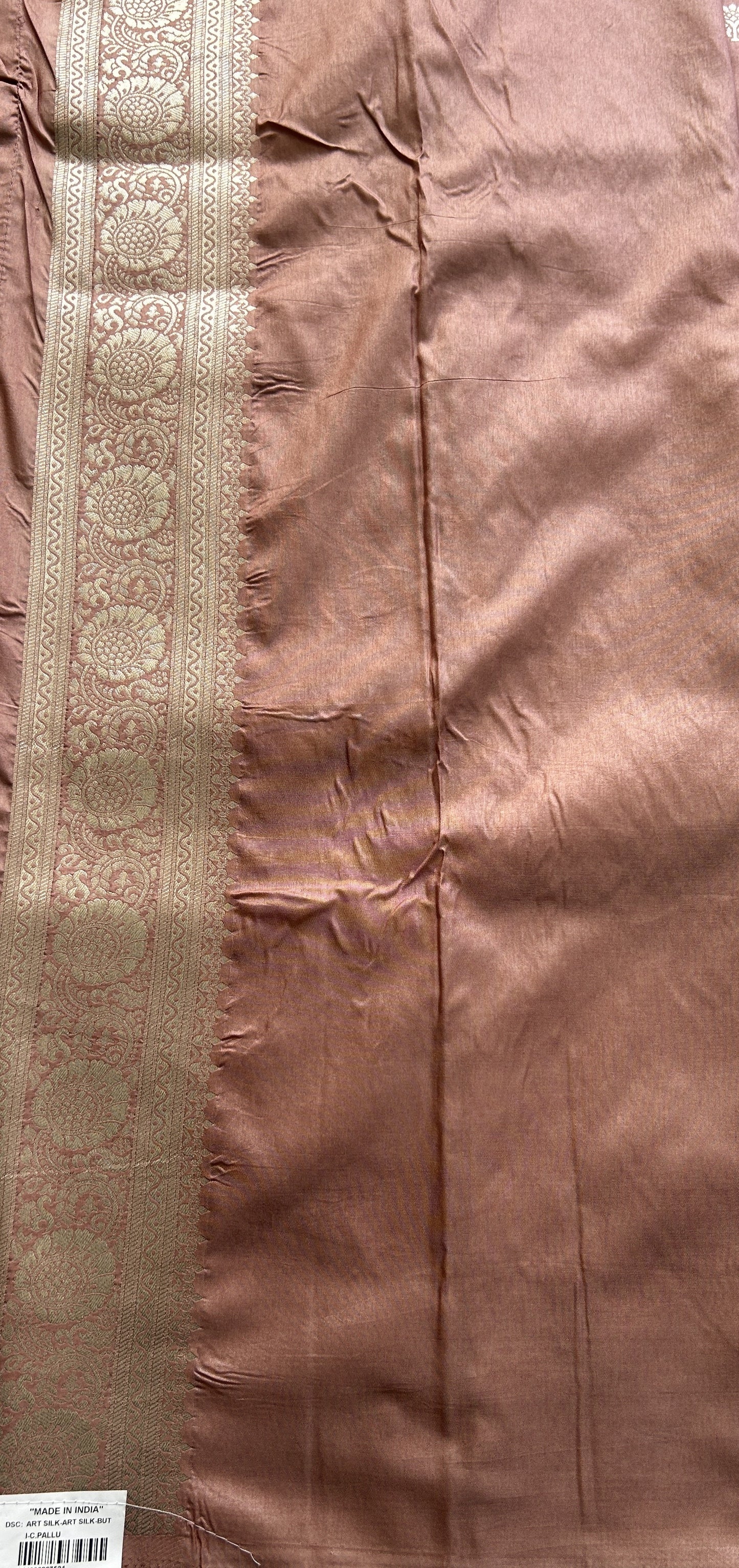Semi Georgette Saree Light Peach Colored Elegantly Paired with a Zari Border. - Sampradaya Designer Studio