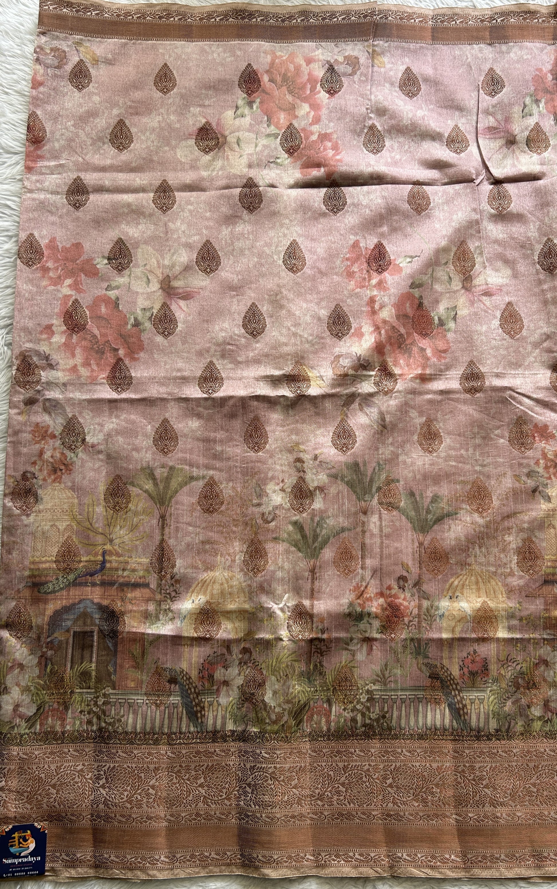 Semi Tussar Saree Baby Pink colored complemented with a Zari Border. - Sampradaya Designer Studio