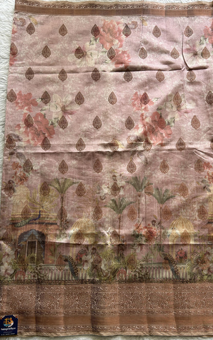 Semi Tussar Saree Baby Pink colored complemented with a Zari Border. - Sampradaya Designer Studio