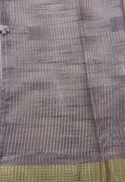 Semi Tussar Silk Saree-Lavender color with Gold Zari Border - Elegant Fancy Saree for Party & Office Wear