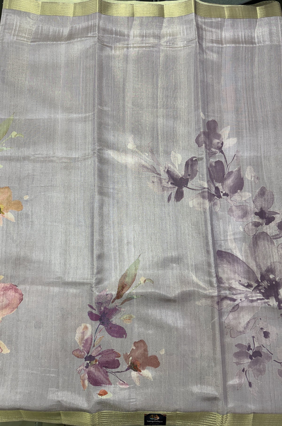 Semi Tussar Silk Saree-Lavender color with Gold Zari Border - Elegant Fancy Saree for Party & Office Wear