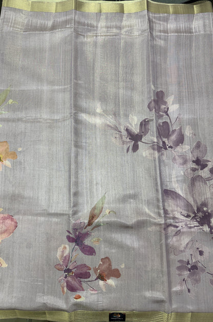 Semi Tussar Silk Saree-Lavender color with Gold Zari Border - Elegant Fancy Saree for Party & Office Wear