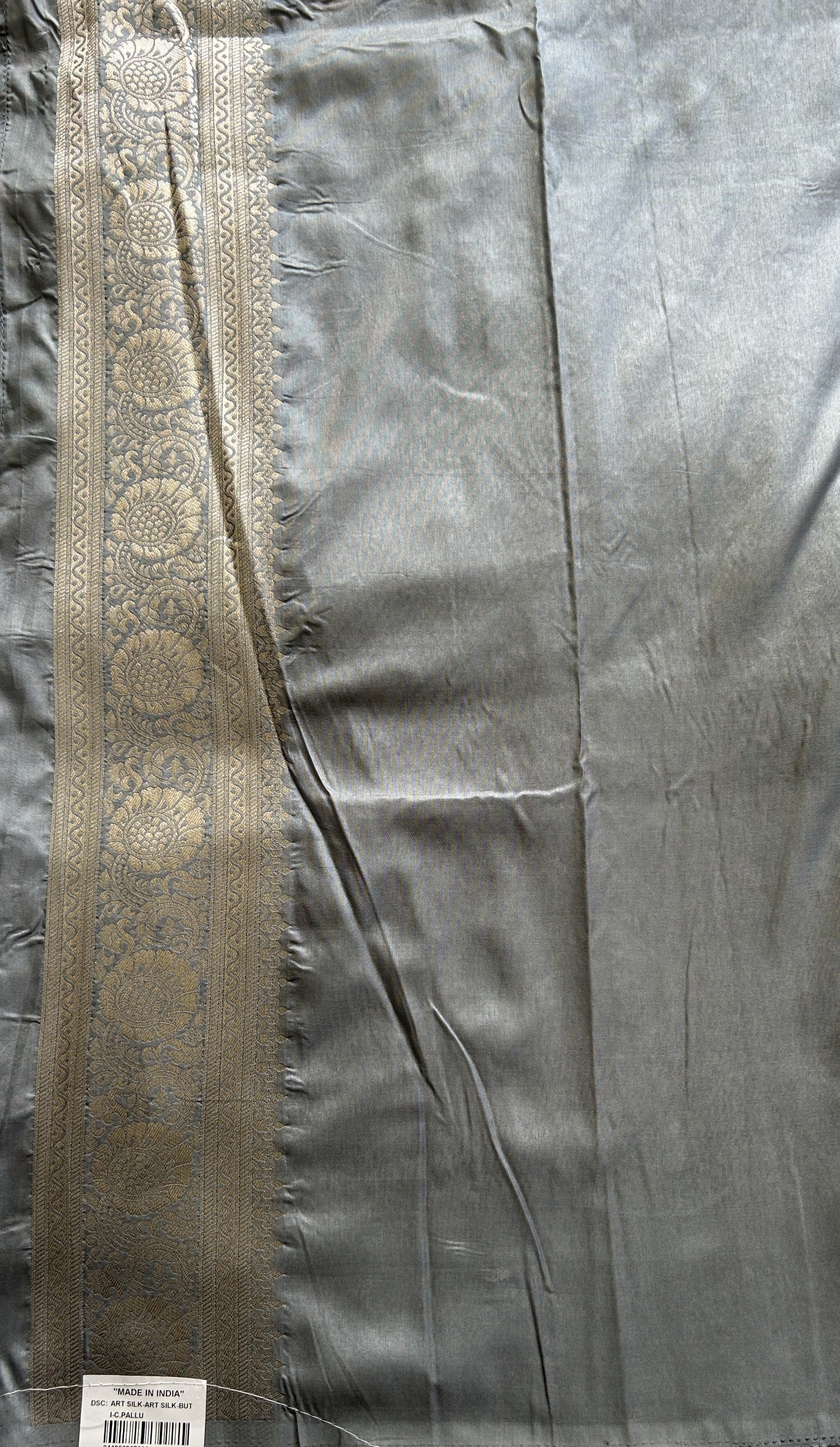 Semi Georgette Saree Gray Colored Elegantly Paired with a Zari Border. - Sampradaya Designer Studio