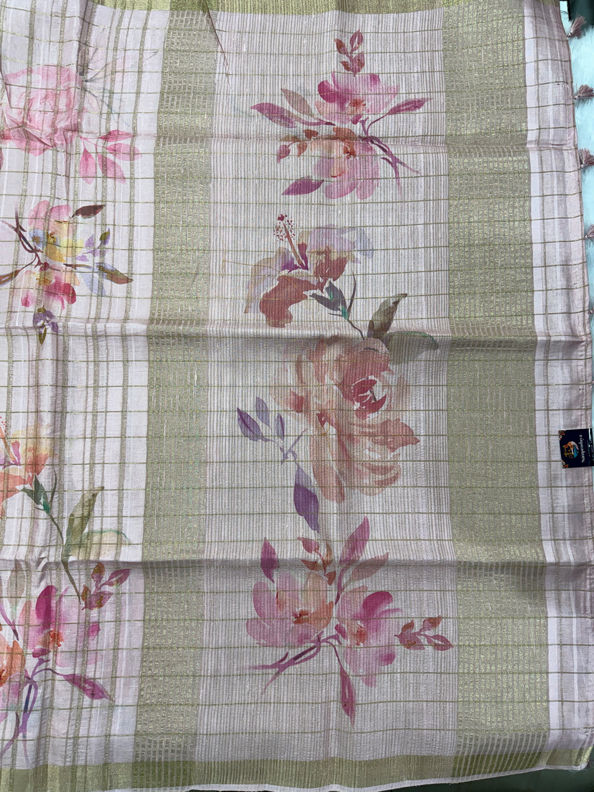Semi Tussar Silk Saree -Baby Pink color with Gold Zari Border - Elegant Fancy Saree for Party & Office Wear