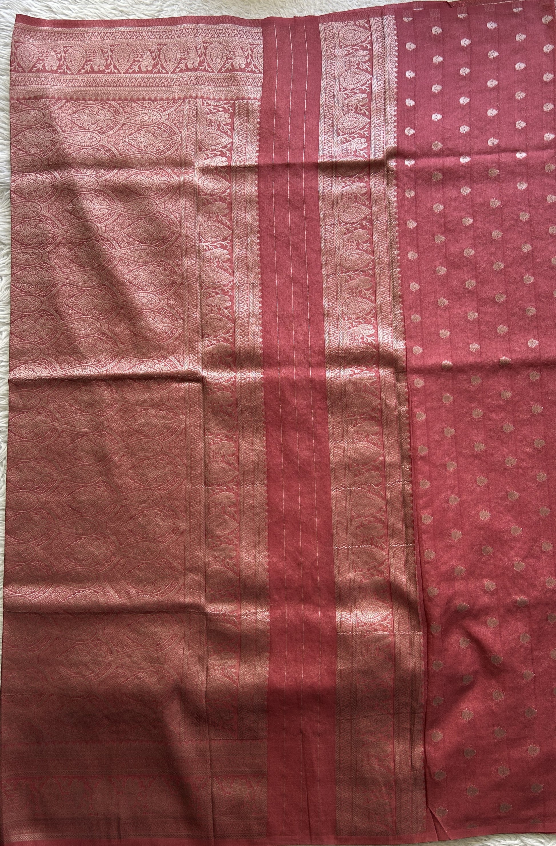 Semi Georgette Saree Sweet Pink Colored Elegantly Paired with a Zari Border. - Sampradaya Designer Studio