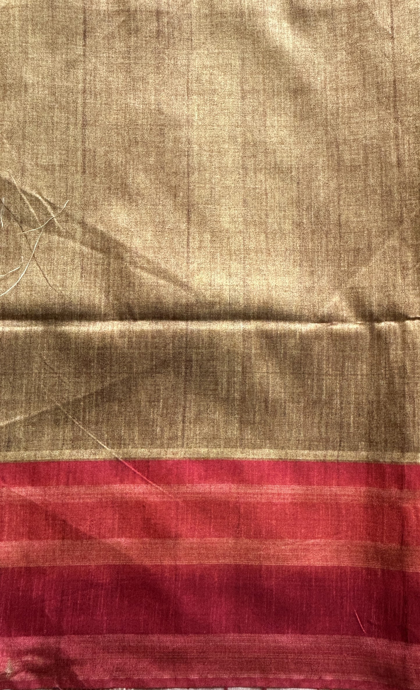 Semi Tussar Saree Brown colored complemented with a Red Color Zari Border. - Sampradaya Designer Studio