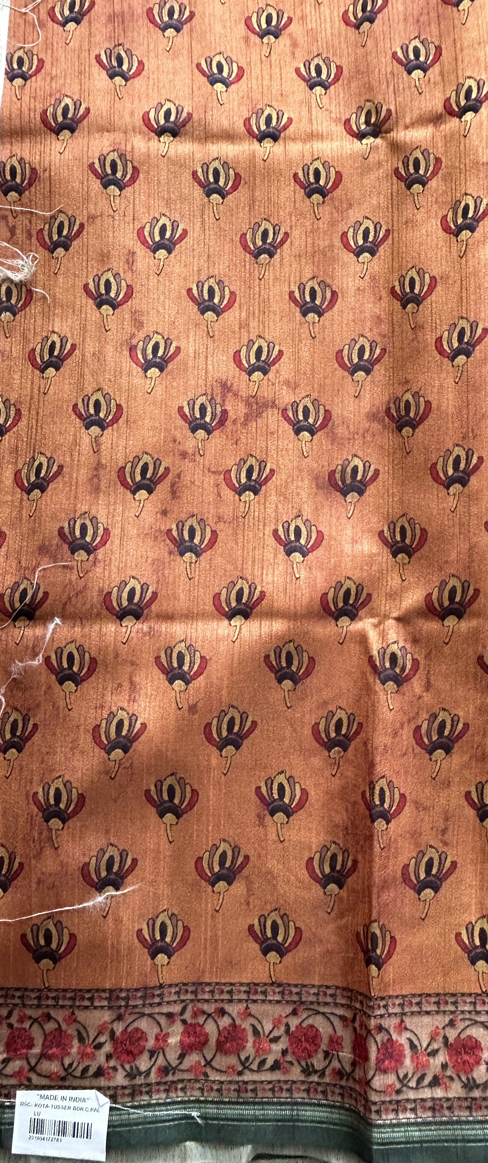 Semi Tussar Saree Turquoise Blue colored complemented with a Floral Print Border. - Sampradaya Designer Studio