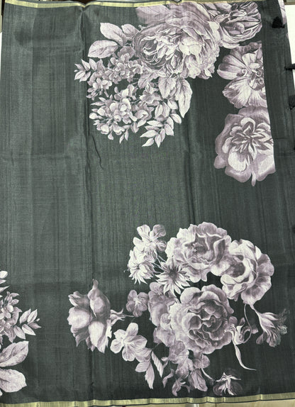 Semi Tussar Silk Saree-Black color with Gold Zari Border - Elegant Fancy Saree for Party & Office Wear