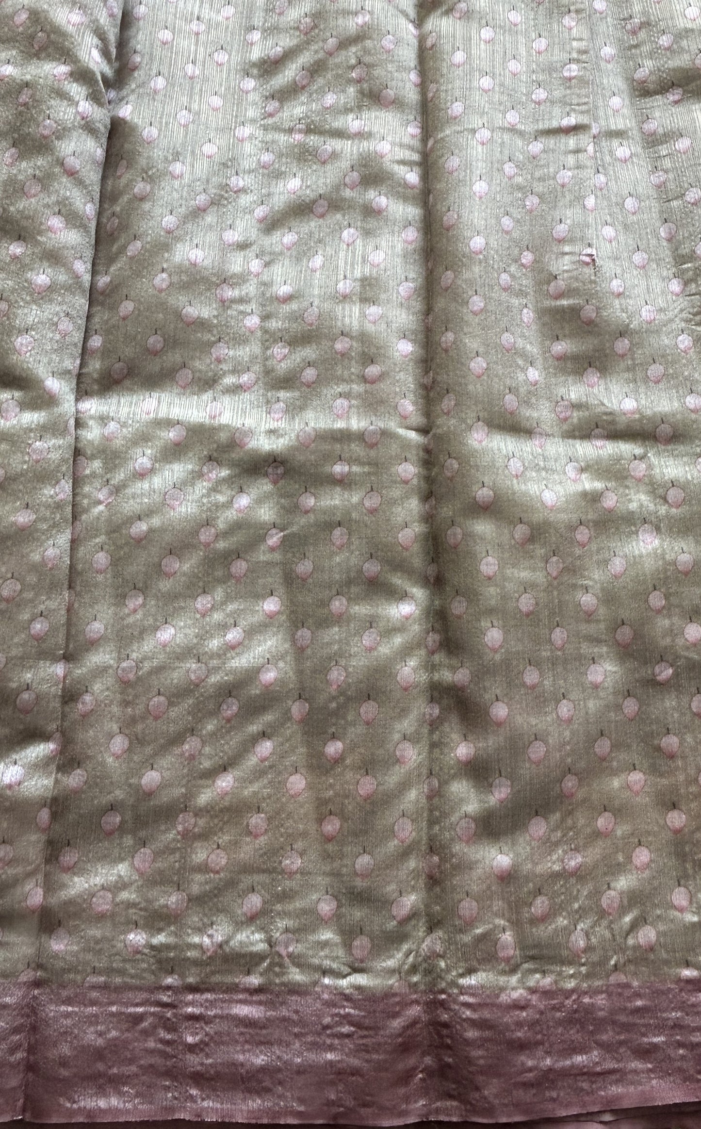 Semi Tussar Saree Beige Colored complemented with a Baby Pink Color Running Stich Border. - Sampradaya Designer Studio