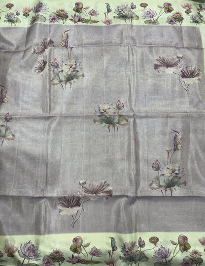 Semi Tussar Silk Saree -Lavender color  with Gold Zari Border - Elegant Fancy Saree for Party & Office Wear