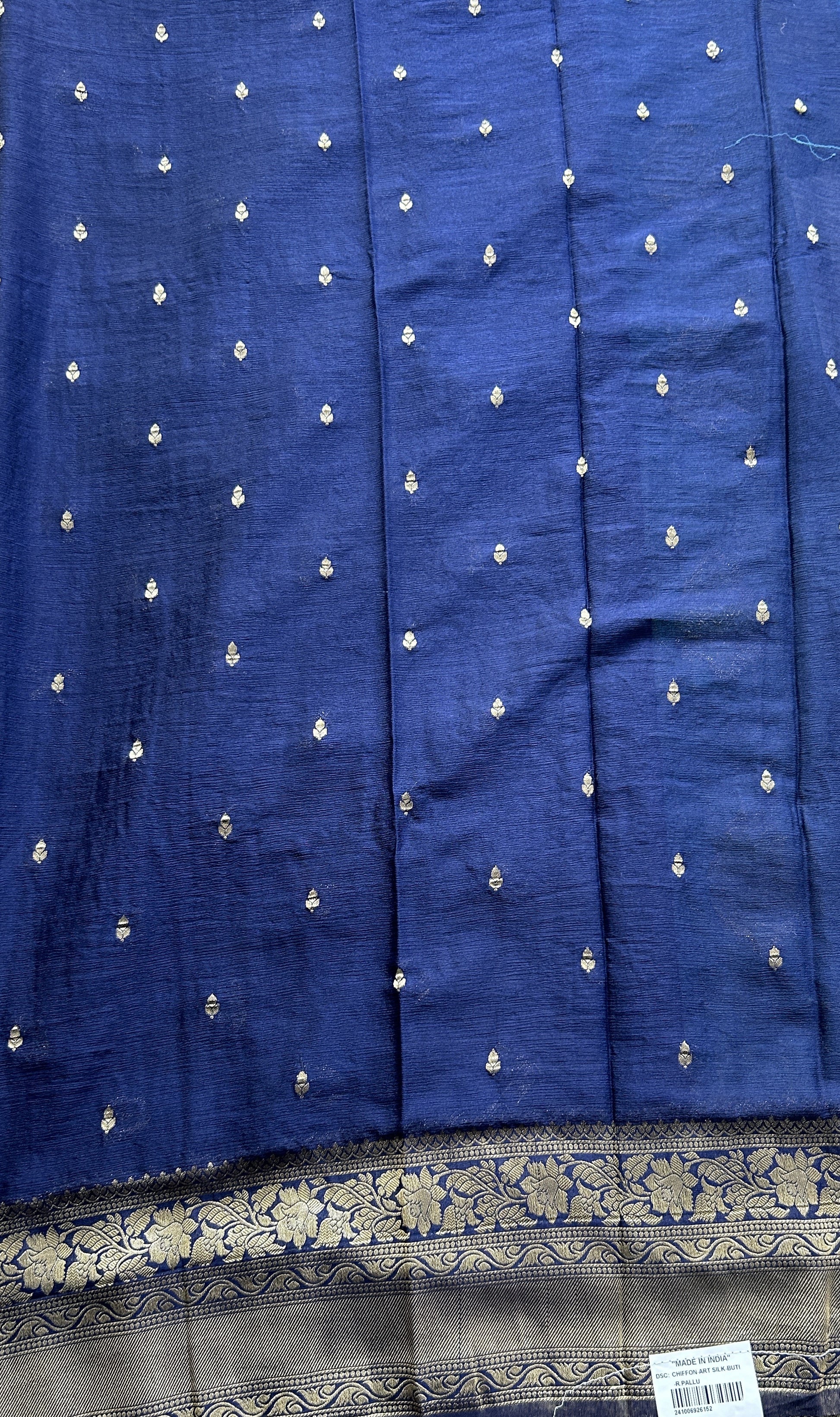 Semi Georgette Saree Sea Blue Colored Elegantly Paired with a Zari Border. - Sampradaya Designer Studio