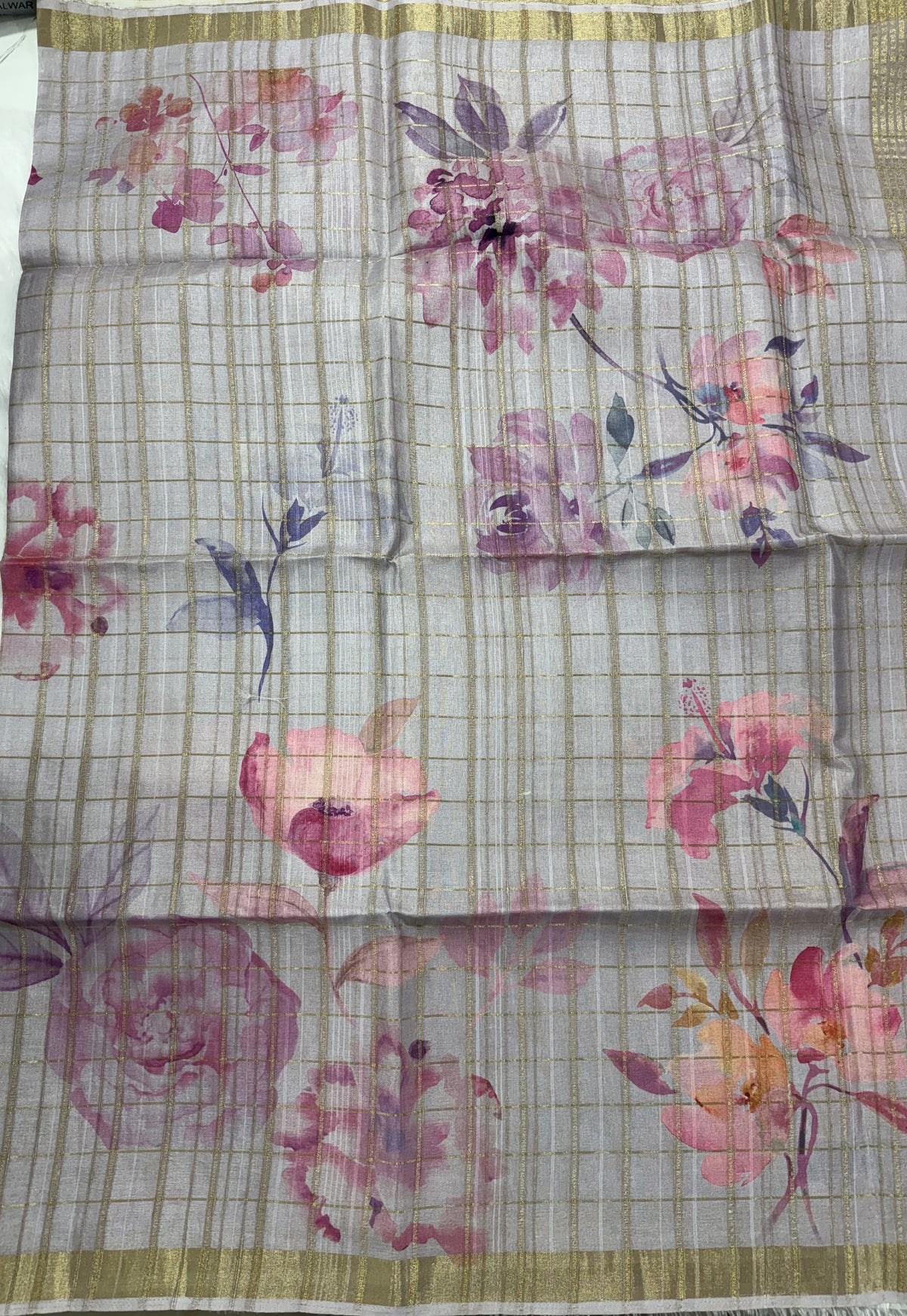 Semi Tussar Silk Saree-Lavender color with Gold Zari Border - Elegant Fancy Saree for Party & Office Wear