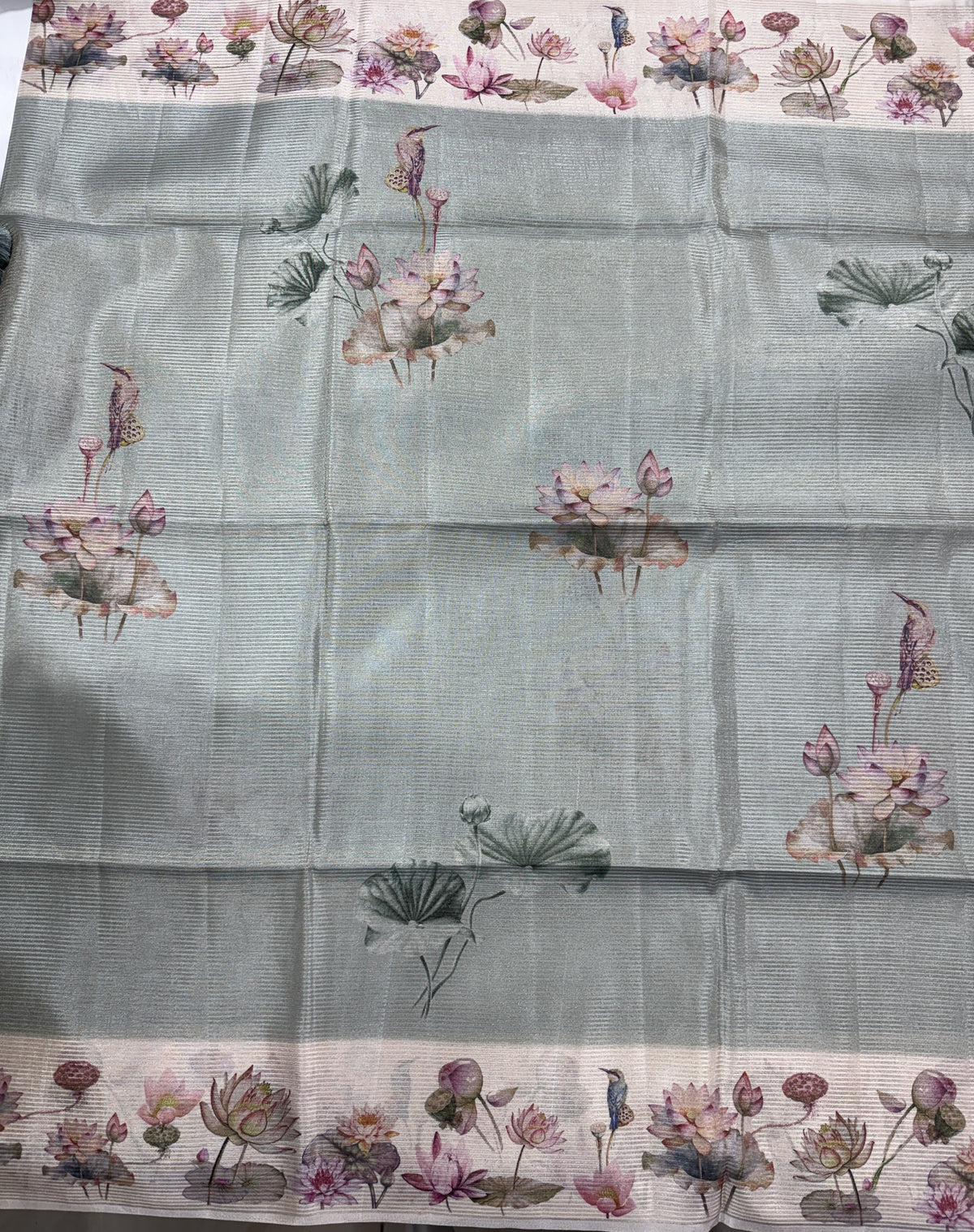 Semi Tussar Silk Saree -Sea Green color  with Gold Zari Border - Elegant Fancy Saree for Party & Office Wear