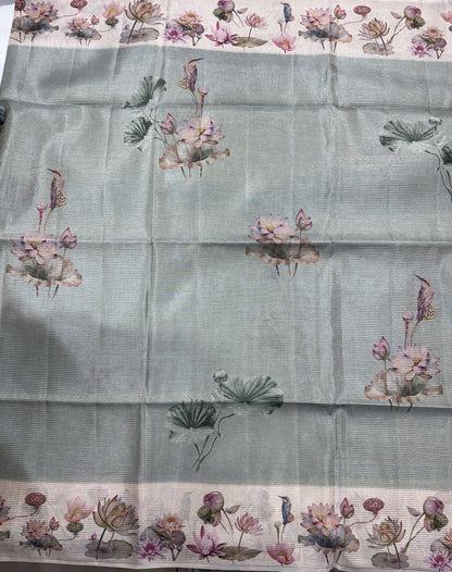 Semi Tussar Silk Saree -Sea Green color  with Gold Zari Border - Elegant Fancy Saree for Party & Office Wear