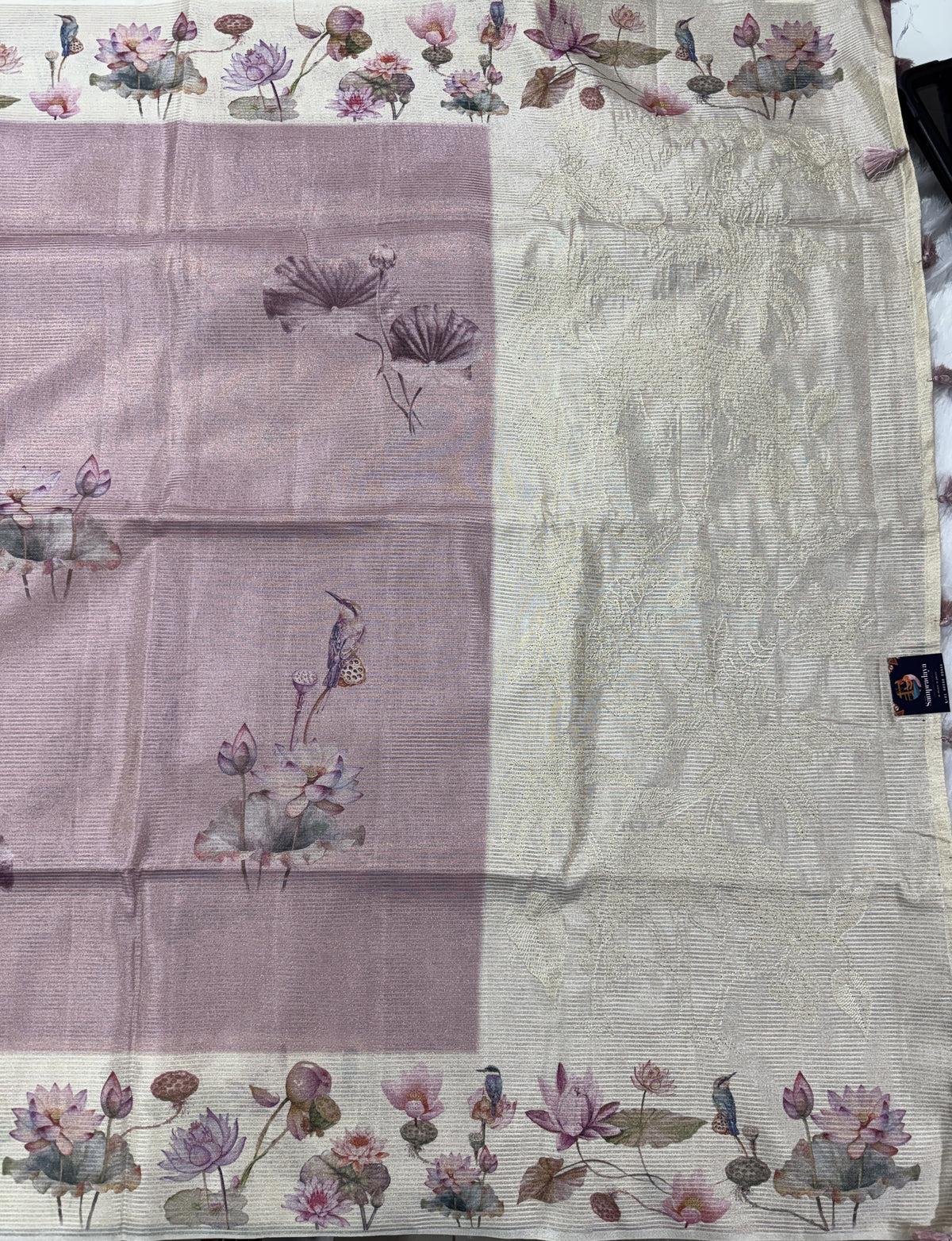 Semi Tussar Silk Saree -Peach color  with Gold Zari Border - Elegant Fancy Saree for Party & Office Wear