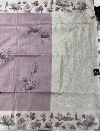 Semi Tussar Silk Saree -Peach color  with Gold Zari Border - Elegant Fancy Saree for Party & Office Wear