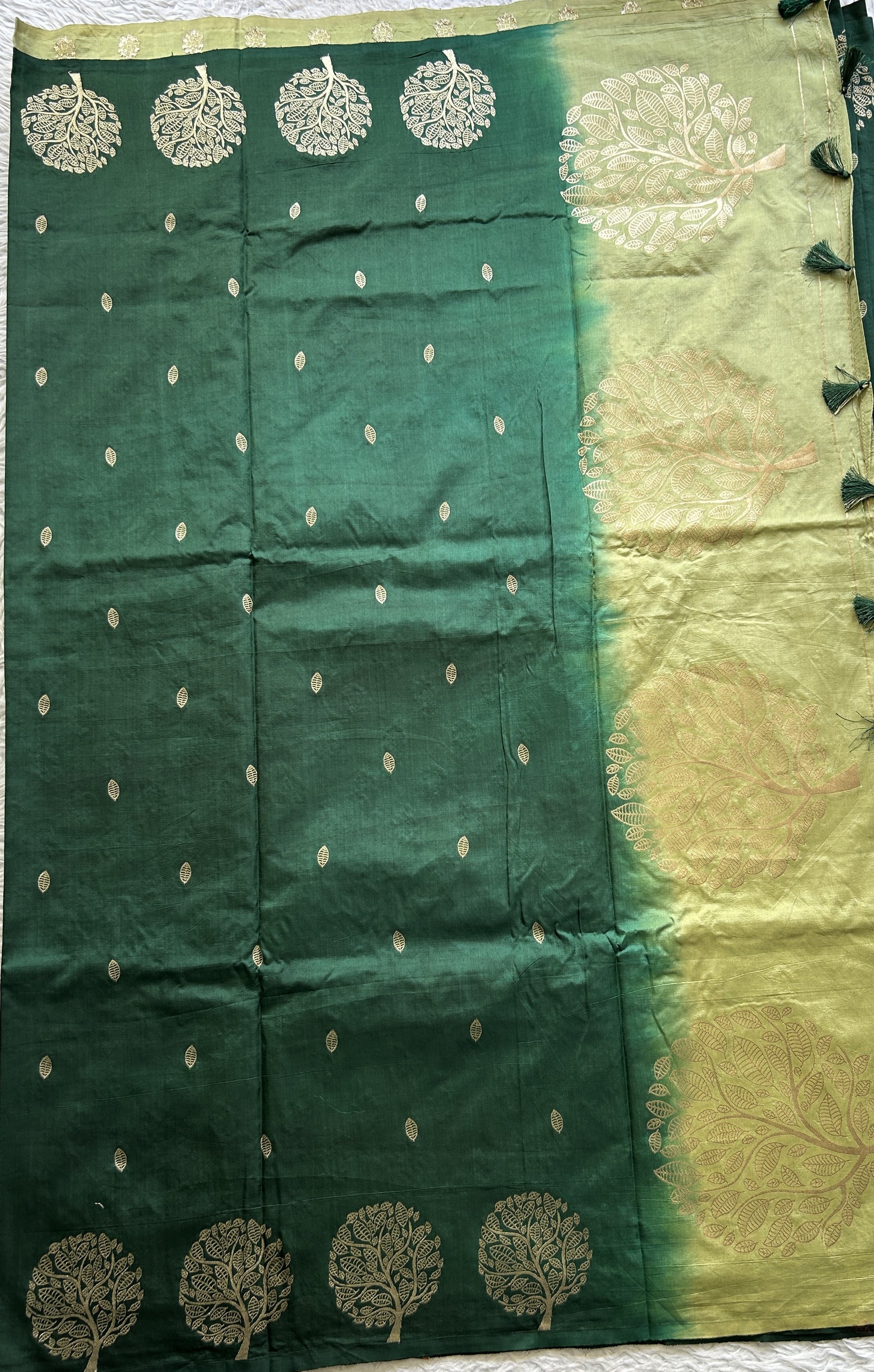 Mona Silk Saree Dark Green Colored Paired with a Buti Border. - Sampradaya Designer Studio