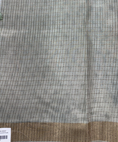 Semi Tussar Silk Saree -Sea Green color with Gold Zari Border - Elegant Fancy Saree for Party & Office Wear
