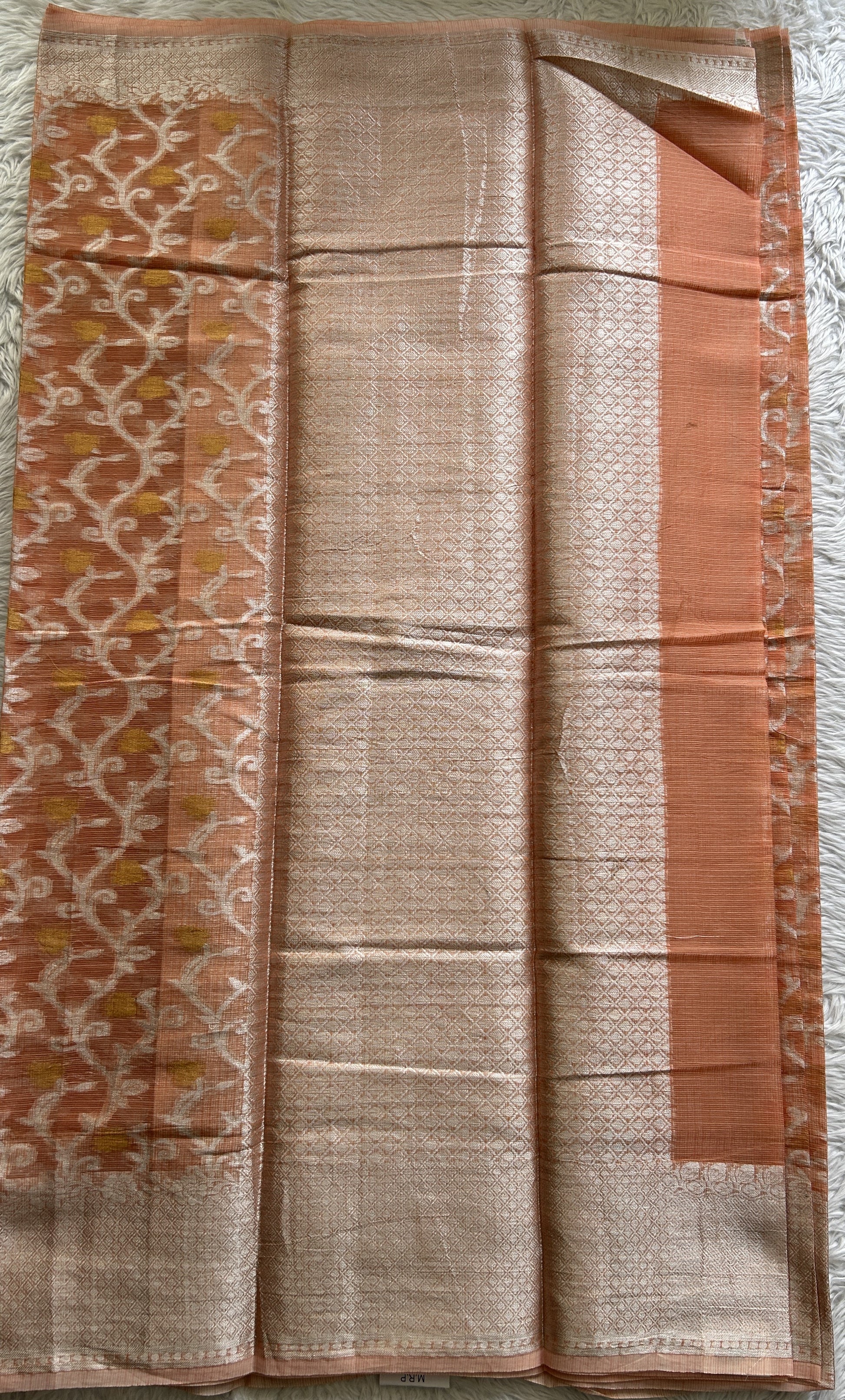 Cotton Kota Saree Orange Colored Complemented with a Zari Border. - Sampradaya Designer Studio