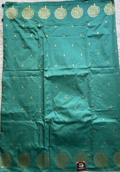 Mona Silk Saree Turquoise Green Colored Paired with a Buti Border. - Sampradaya Designer Studio