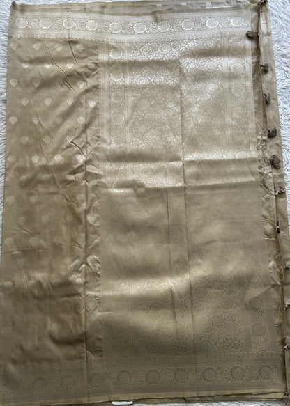 Semi Georgette Saree Beige Colored Paired with a Zari Border. - Sampradaya Designer Studio