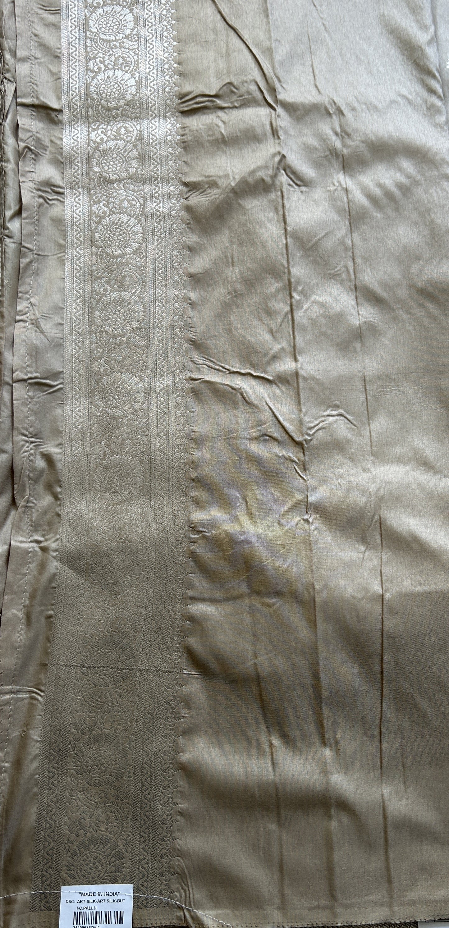 Semi Georgette Saree Beige Colored Paired with a Zari Border. - Sampradaya Designer Studio