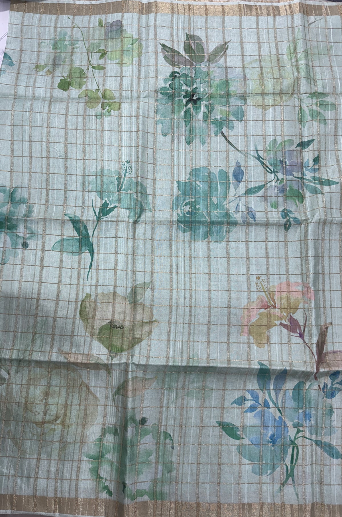 Semi Tussar Silk Saree-Sea Green color with Gold Zari Border - Elegant Fancy Saree for Party & Office Wear