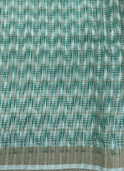 Semi Tussar Silk Saree-Sea Green color with Gold Zari Border - Elegant Fancy Saree for Party & Office Wear