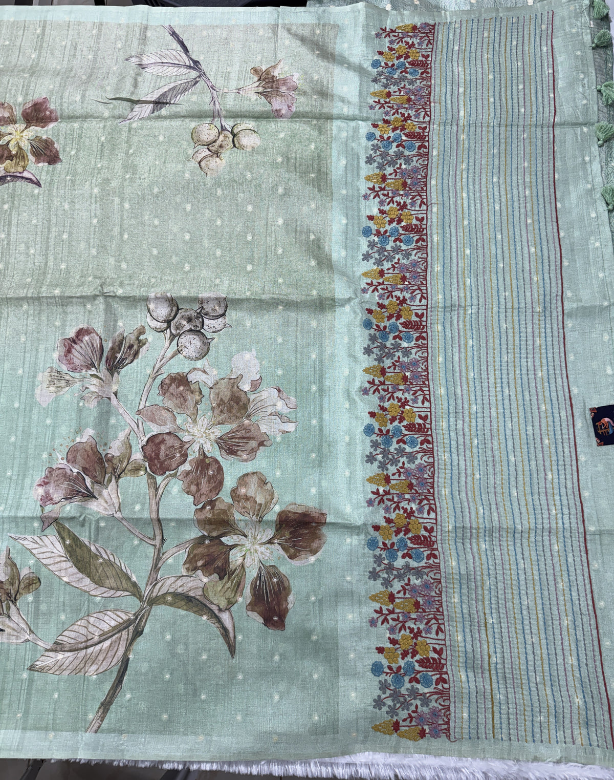 Semi Tussar Silk Saree -Light Green color  with Gold Zari Border - Elegant Fancy Saree for Party & Office Wear
