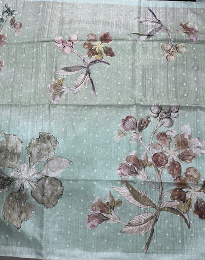 Semi Tussar Silk Saree -Light Green color  with Gold Zari Border - Elegant Fancy Saree for Party & Office Wear