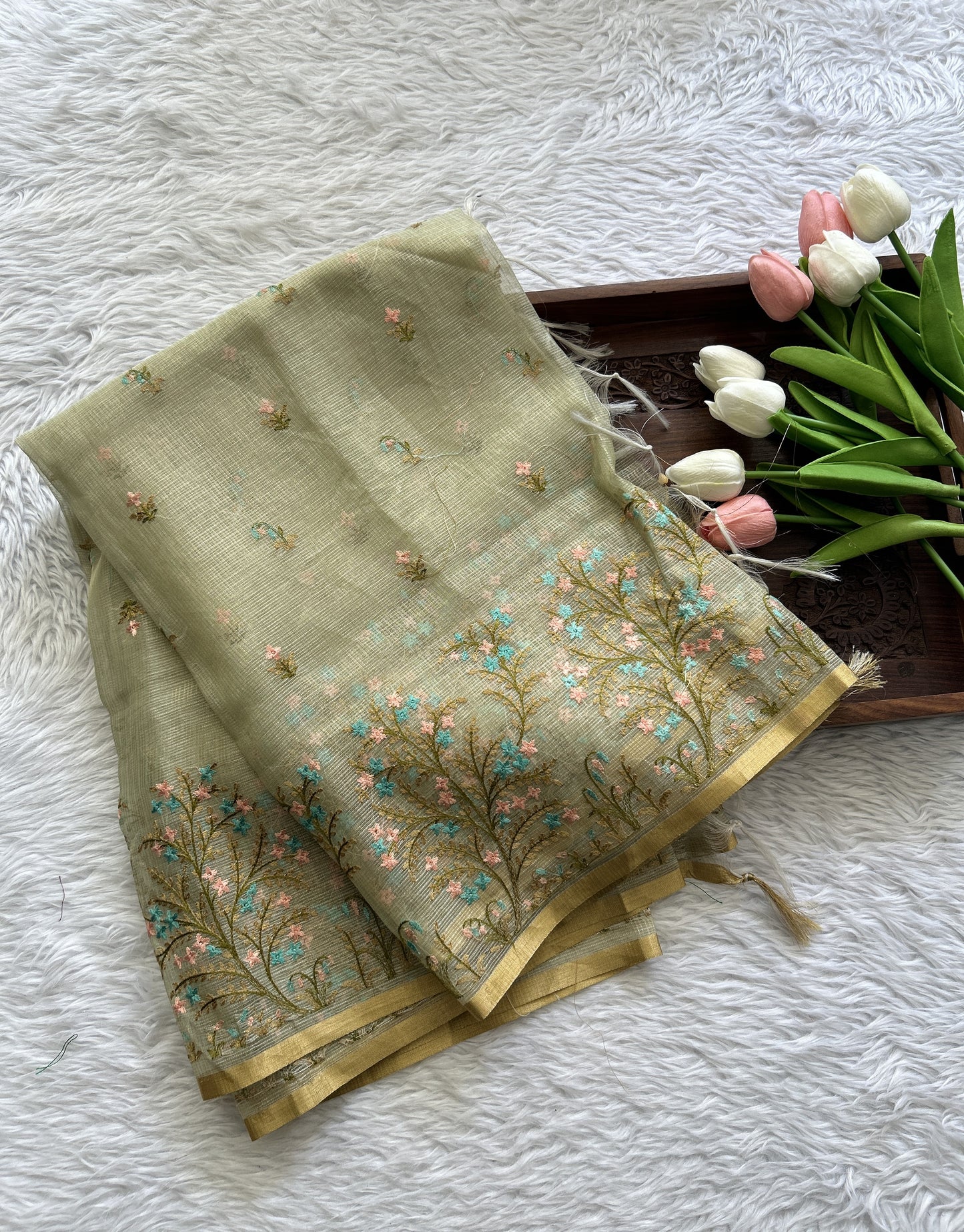 Pure Cotton Kota Light Green Colored Dupatta With a Zari Border. - Sampradaya Designer Studio