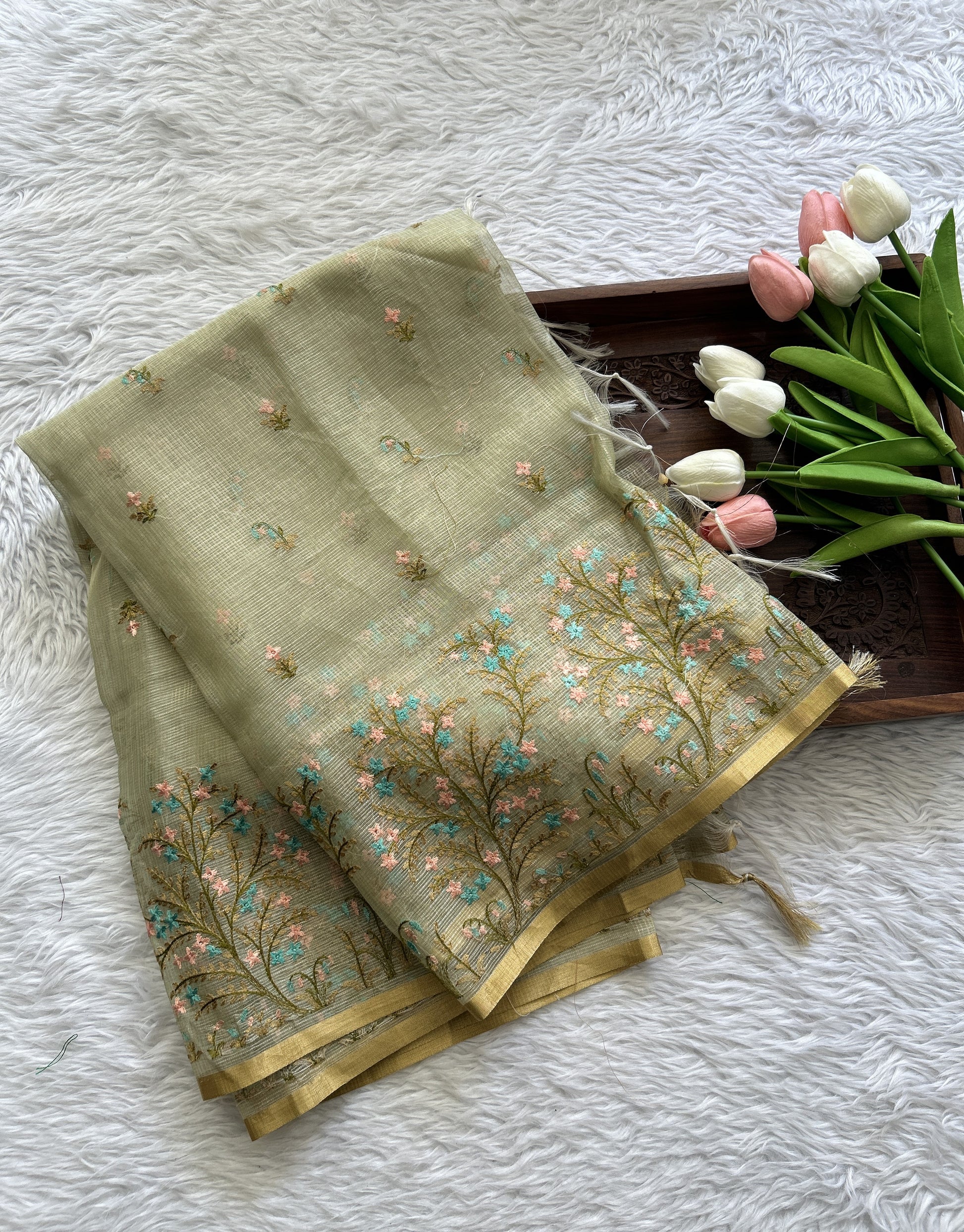 Pure Cotton Kota Light Green Colored Dupatta With a Zari Border. - Sampradaya Designer Studio