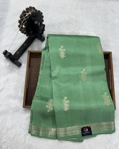 Pure Chiniya Silk Saree Sea Green Colored Elegantly Paired with a Gold Zari Border.