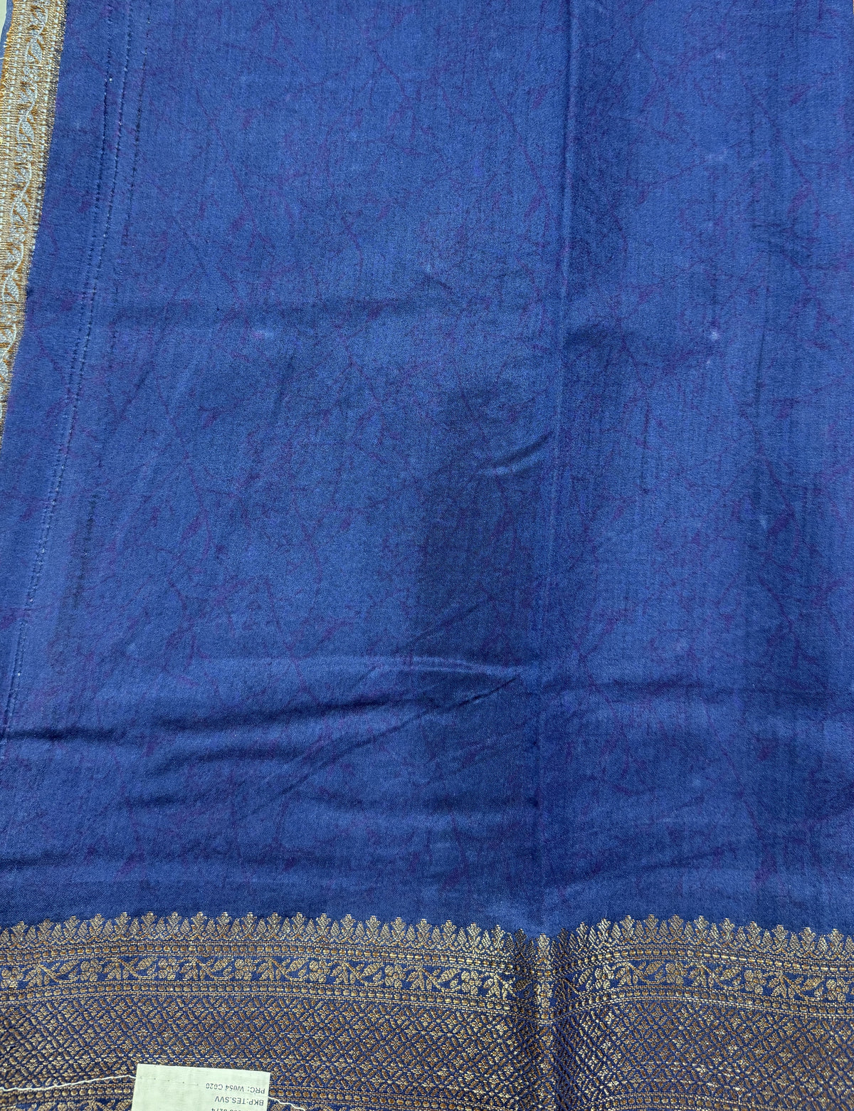 Pure Chiniya Silk Saree Navy Blue Colored Elegantly Paired with a Gold Zari Border.