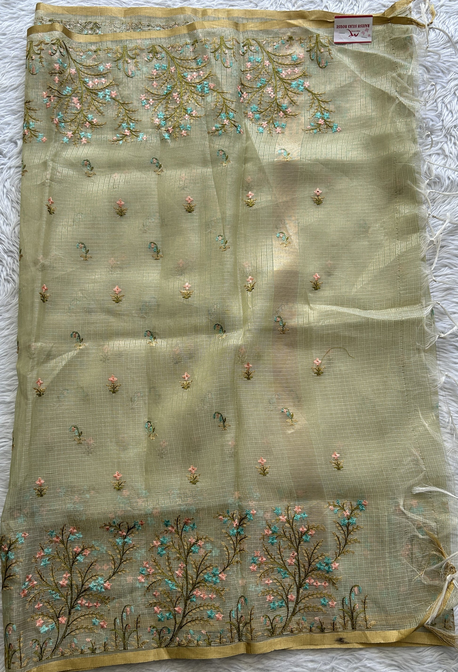 Pure Cotton Kota Light Green Colored Dupatta With a Zari Border. - Sampradaya Designer Studio
