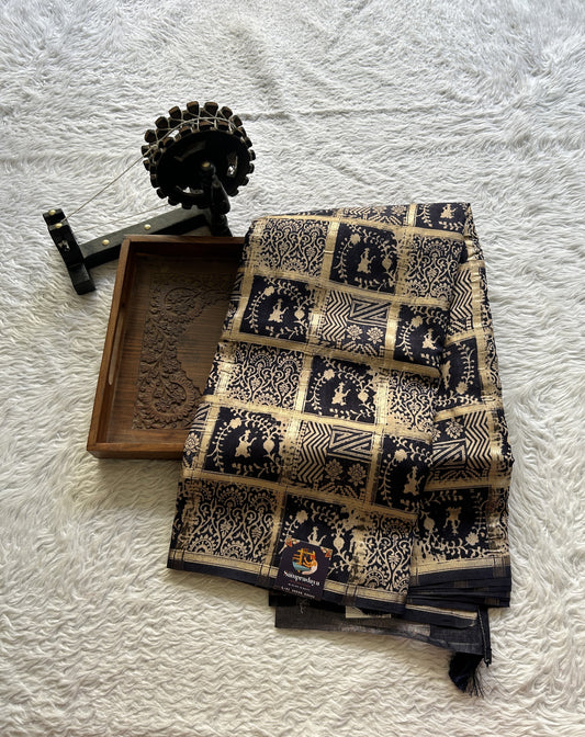Dola Crepe Saree Navy Blue Colored Complemented with a Borderless. - Sampradaya Designer Studio