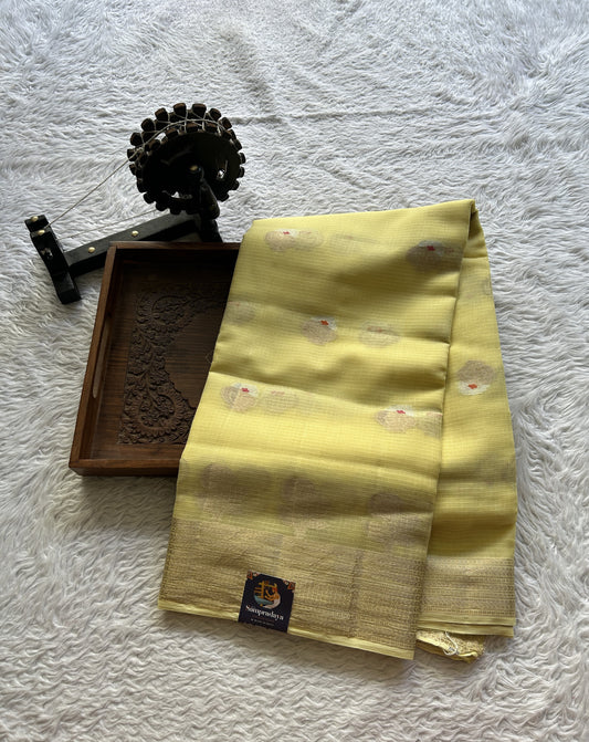 Silk kota Saree Light Yellow colored Complemented with a Zari Border. - Sampradaya Designer Studio