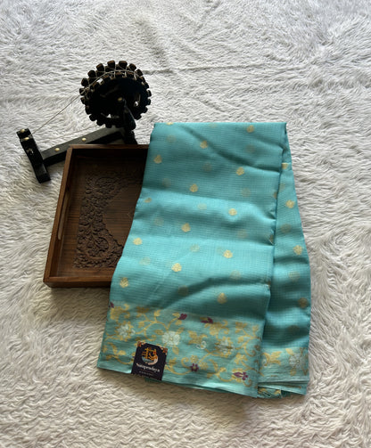 Silk kota Saree Light Blue colored Complemented with a Zari Border. - Sampradaya Designer Studio