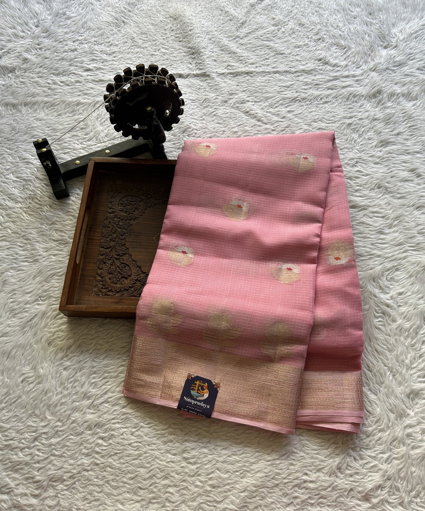 Silk kota Saree Baby Pink colored Complemented with a Zari Border. - Sampradaya Designer Studio