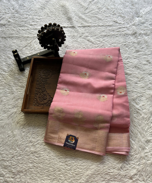 Silk kota Saree Baby Pink colored Complemented with a Zari Border. - Sampradaya Designer Studio