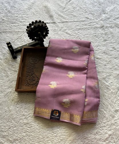 Silk kota Saree Light Lavender colored Complemented with a Zari Border. - Sampradaya Designer Studio