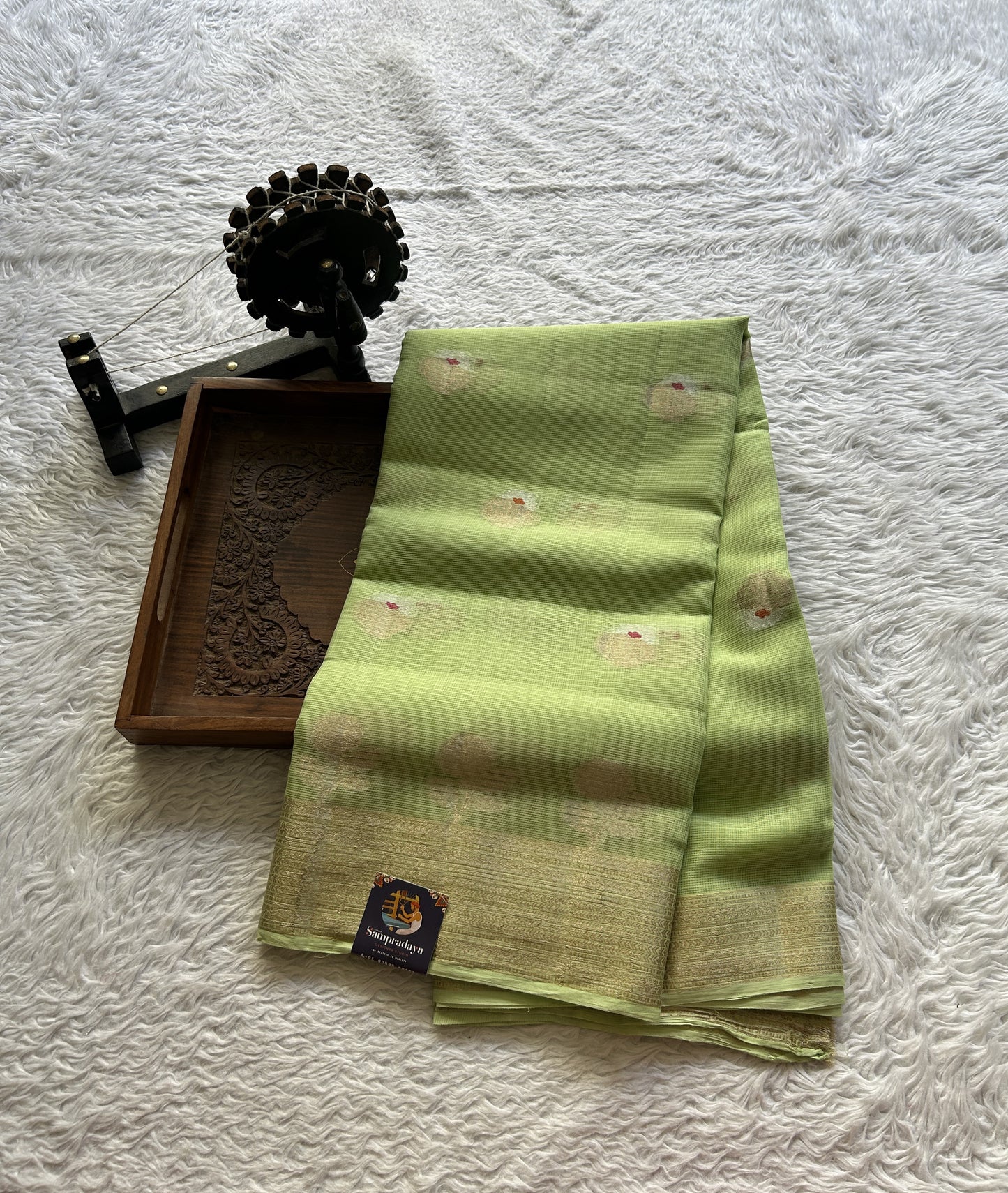 Silk kota Saree Light Green colored Complemented with a Zari Border. - Sampradaya Designer Studio