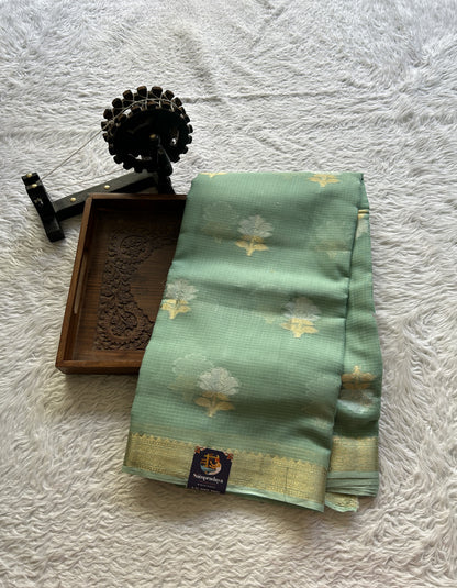 Silk kota Saree Light Sea Green colored Complemented with a Zari Border. - Sampradaya Designer Studio