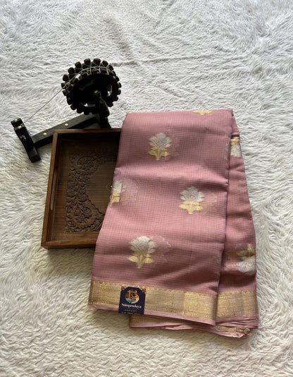 Silk kota Saree Onion Pink colored Complemented with a Zari Border. - Sampradaya Designer Studio