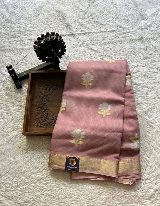 Silk kota Saree Onion Pink colored Complemented with a Zari Border. - Sampradaya Designer Studio