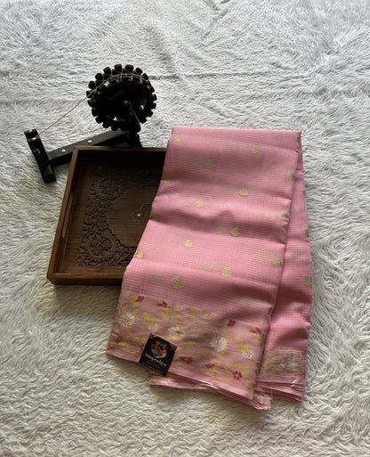 Silk kota Saree Light Baby Pink colored Complemented with a Zari Border. - Sampradaya Designer Studio