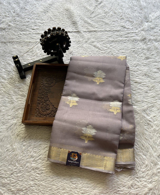 Silk kota Saree Pale Lavender colored Complemented with a Zari Border. - Sampradaya Designer Studio