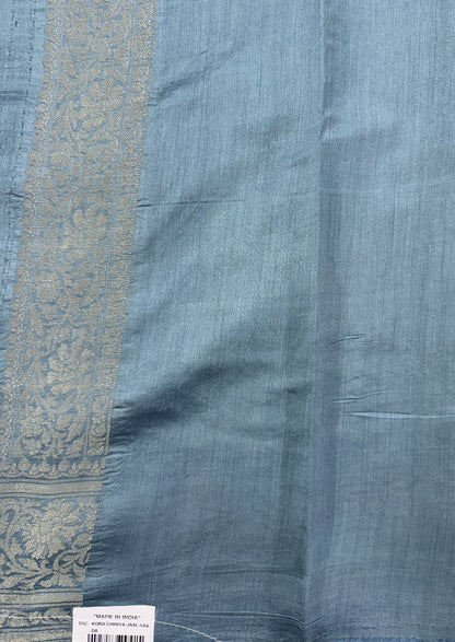 Pure Chiniya Silk Saree Ice Blue Colored Elegantly Paired with a Gold Zari Border