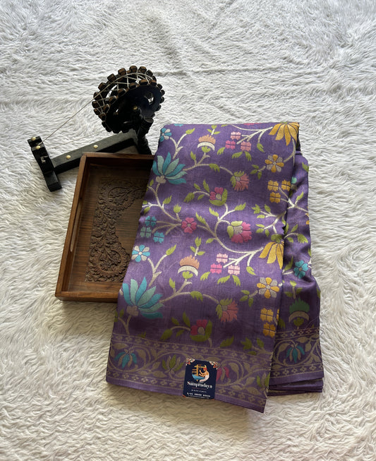 Banarasi Tussar Georgette Saree Deep Lilac Colored Complemented with a Minakari border. - Sampradaya Designer Studio