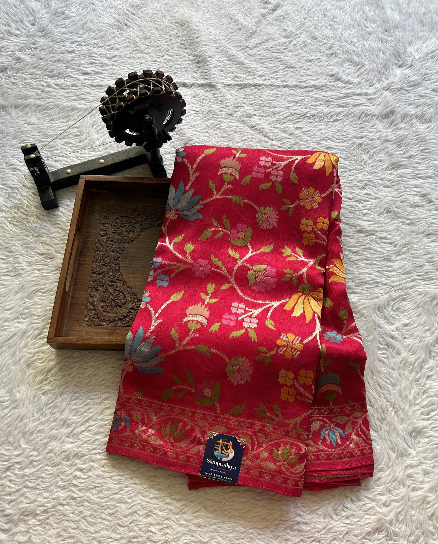 Banarasi Tussar Georgette Saree Hot Pink Colored Complemented with a Minakari border. - Sampradaya Designer Studio